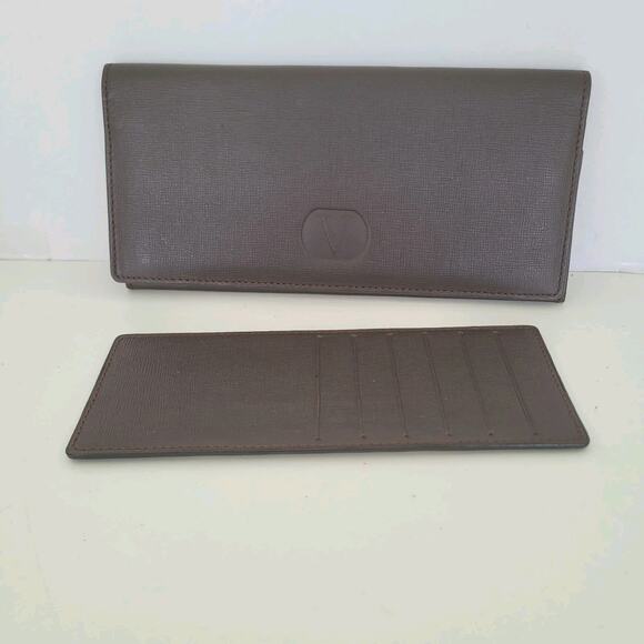 Claudio Valentino Card Holder Set Checkbook Brown Wallet Long Leather Vintage - Picture 1 of 11